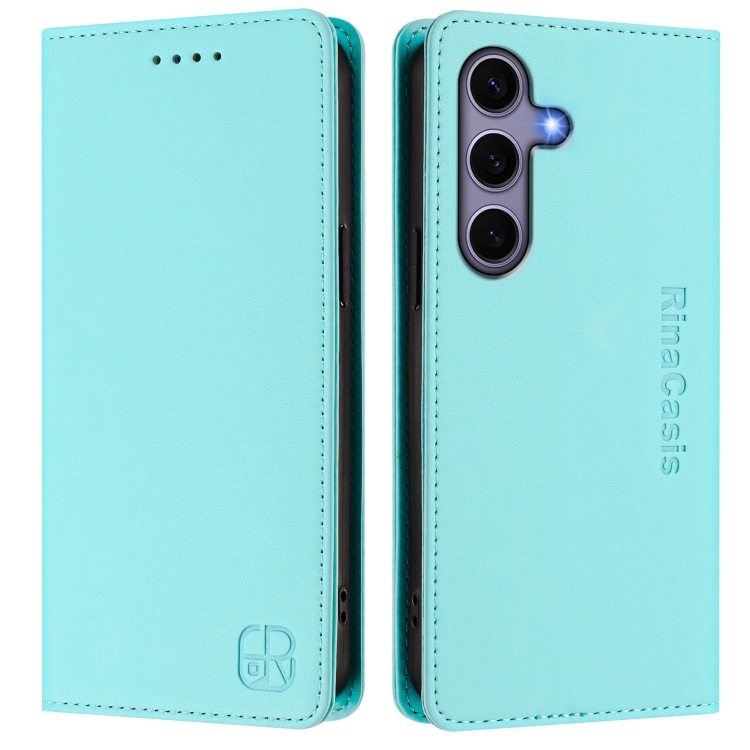 For Samsung Galaxy S24 / S25 5G RC01 Dual-Folded Magnetic Suction RFID Leather Phone Case(Mint Green)