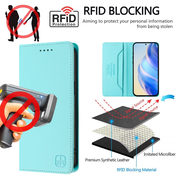 For Samsung Galaxy S24 / S25 5G RC01 Dual-Folded Magnetic Suction RFID Leather Phone Case(Mint Green)