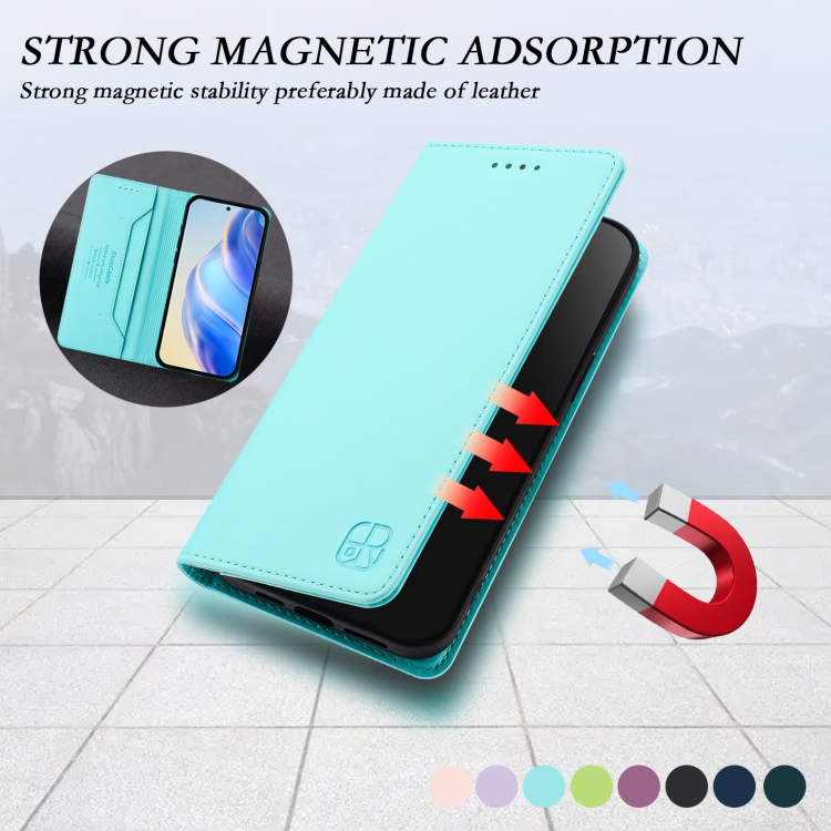For Samsung Galaxy S24 / S25 5G RC01 Dual-Folded Magnetic Suction RFID Leather Phone Case(Mint Green)