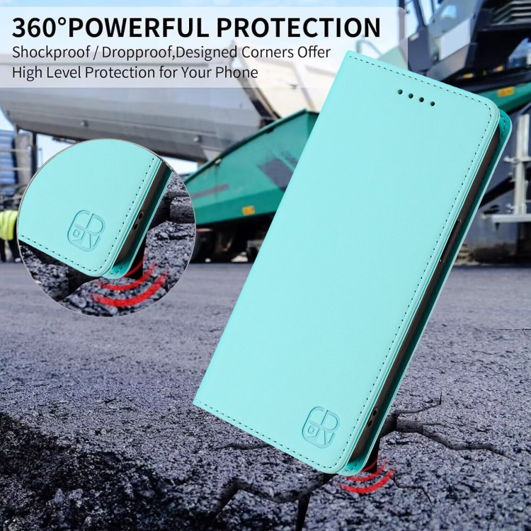 For Samsung Galaxy S24 / S25 5G RC01 Dual-Folded Magnetic Suction RFID Leather Phone Case(Mint Green)