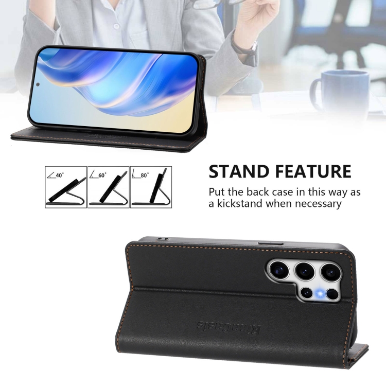 For Samsung Galaxy S24 Ultra 5G RC01 Dual-Folded Magnetic Suction RFID Leather Phone Case(Black) For Samsung Galaxy S24 Ultra 5G RC01 Dual-Folded Magnetic Suction RFID Leather Phone Case(Black)