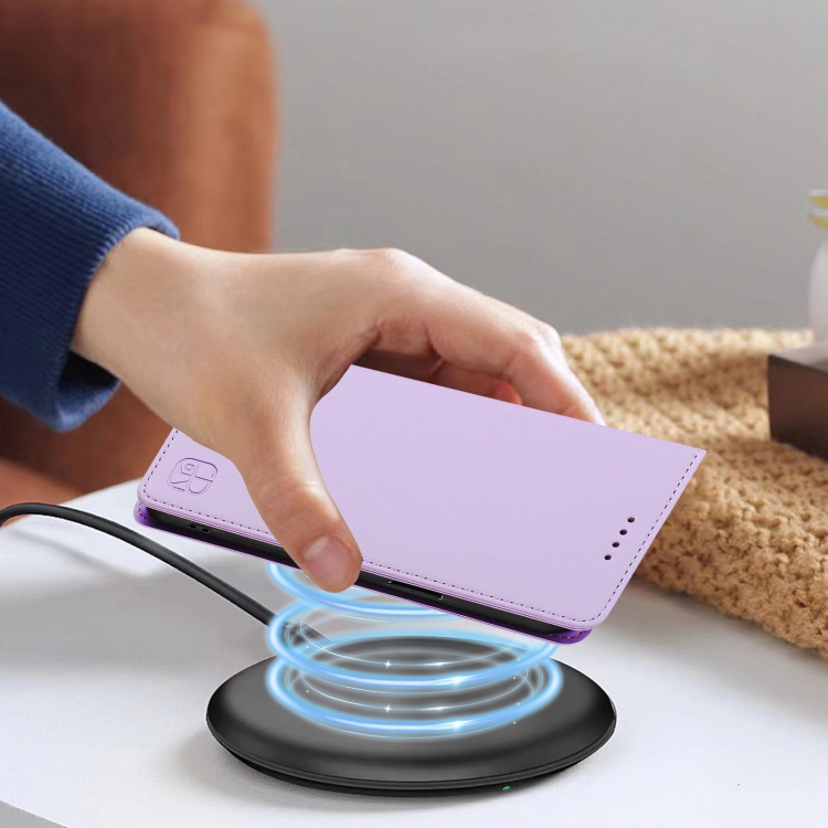 For Samsung Galaxy S25 Ultra 5G RC01 Dual-Folded Magnetic Suction RFID Leather Phone Case(Light Purple)