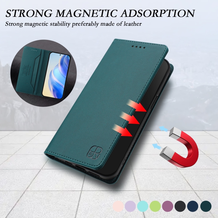 For Galaxy S24 FE 5G RC01 Dual-Folded Magnetic Suction RFID Leather Phone Case(Dark Green) 6