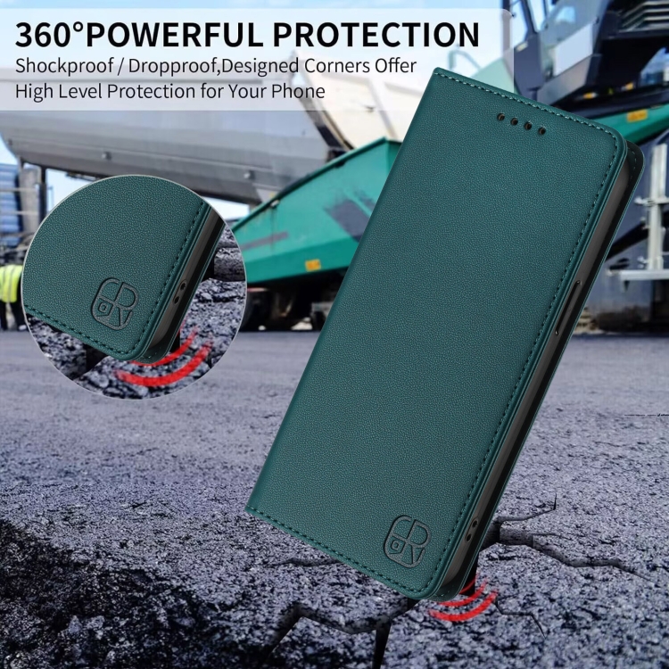 For Galaxy S24 FE 5G RC01 Dual-Folded Magnetic Suction RFID Leather Phone Case(Dark Green) 7