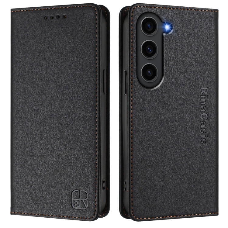 For Samsung Galaxy S23+ 5G RC01 Dual-Folded Magnetic Suction RFID Leather Phone Case(Black)