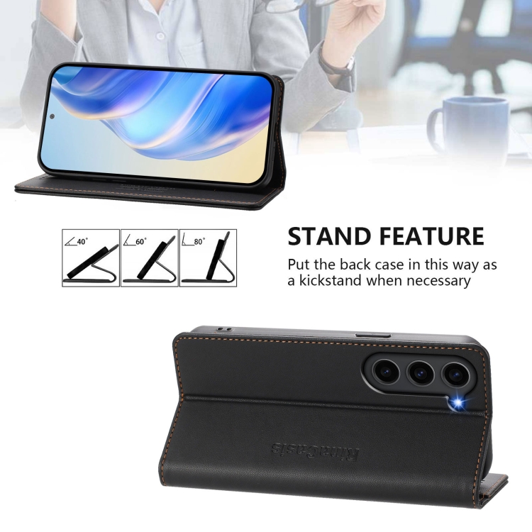 For Samsung Galaxy S23+ 5G RC01 Dual-Folded Magnetic Suction RFID Leather Phone Case(Black)