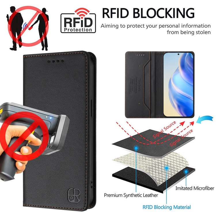 For Samsung Galaxy S23+ 5G RC01 Dual-Folded Magnetic Suction RFID Leather Phone Case(Black)