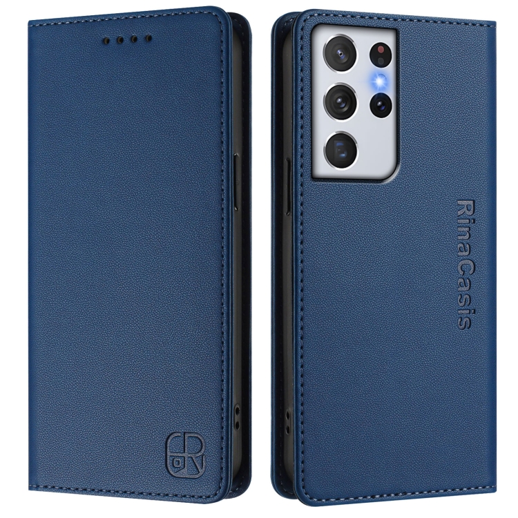 For Samsung Galaxy S21 Ultra 5G RC01 Dual-Folded Magnetic Suction RFID Leather Phone Case(Dark Blue) For Samsung Galaxy S21 Ultra 5G RC01 Dual-Folded Magnetic Suction RFID Leather Phone Case(Dark Blue)
