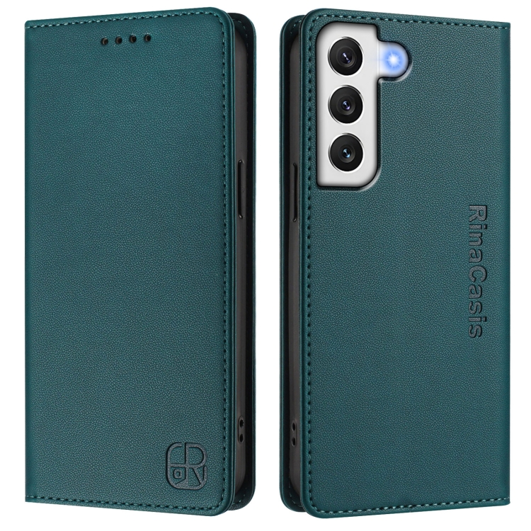 For Samsung Galaxy S22+ 5G RC01 Dual-Folded Magnetic Suction RFID Leather Phone Case(Dark Green) For Samsung Galaxy S22+ 5G RC01 Dual-Folded Magnetic Suction RFID Leather Phone Case(Dark Green)