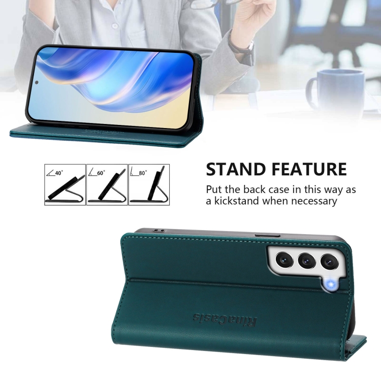 For Samsung Galaxy S22+ 5G RC01 Dual-Folded Magnetic Suction RFID Leather Phone Case(Dark Green) For Samsung Galaxy S22+ 5G RC01 Dual-Folded Magnetic Suction RFID Leather Phone Case(Dark Green)