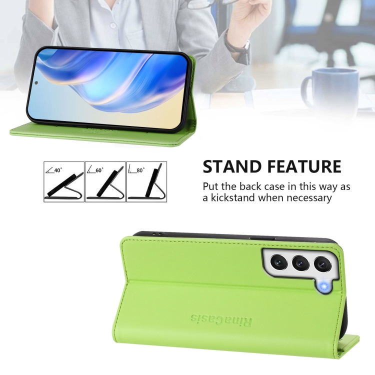 For Samsung Galaxy S21 5G RC01 Dual-Folded Magnetic Suction RFID Leather Phone Case(Grass Green) For Samsung Galaxy S21 5G RC01 Dual-Folded Magnetic Suction RFID Leather Phone Case(Grass Green)