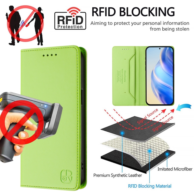 For Samsung Galaxy S21 5G RC01 Dual-Folded Magnetic Suction RFID Leather Phone Case(Grass Green) For Samsung Galaxy S21 5G RC01 Dual-Folded Magnetic Suction RFID Leather Phone Case(Grass Green)