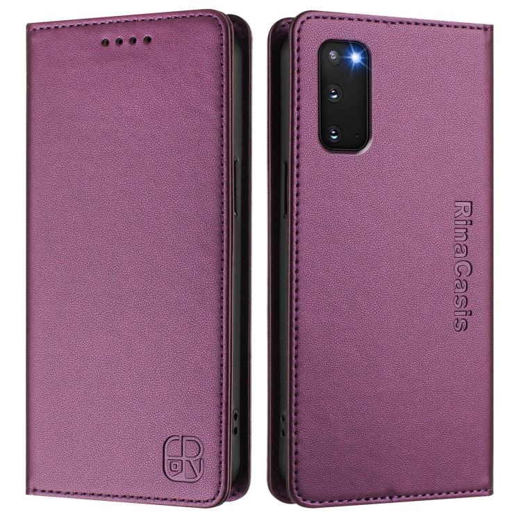 For Galaxy S20 FE RC01 Dual-Folded Magnetic Suction RFID Leather Phone Case(Violet) 2