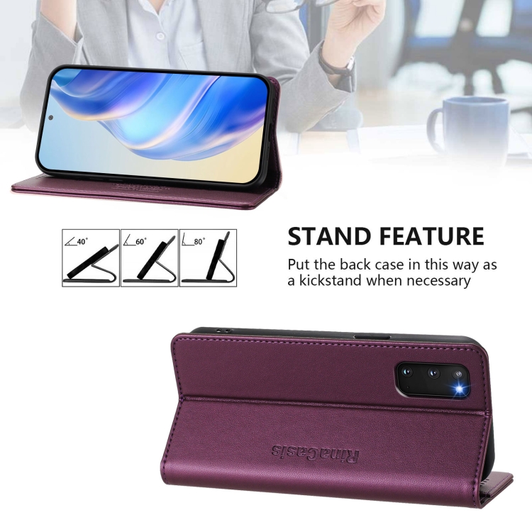 For Galaxy S20 FE RC01 Dual-Folded Magnetic Suction RFID Leather Phone Case(Violet) 4