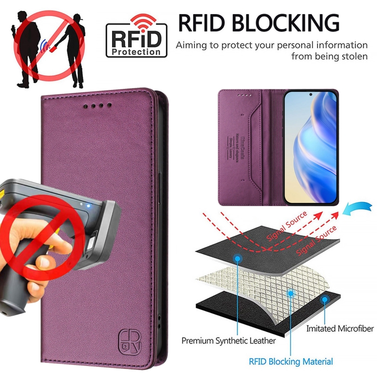 For Galaxy S20 FE RC01 Dual-Folded Magnetic Suction RFID Leather Phone Case(Violet) 5