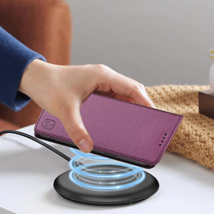 For Galaxy S25 Edge 5G RC01 Dual-Folded Magnetic Suction RFID Leather Phone Case(Violet)