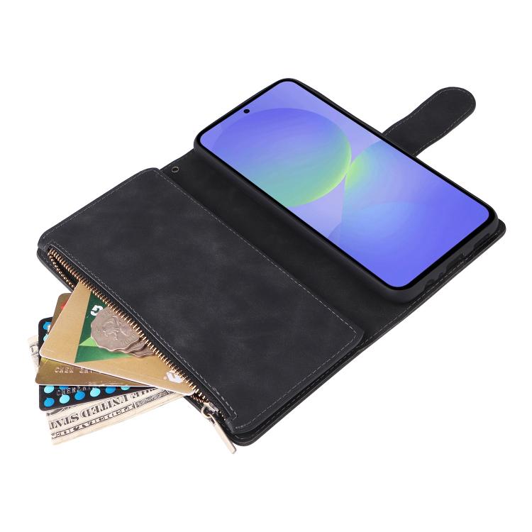 For Galaxy A57 5G Multifunctional Frosted Zipper Wallet Leather Phone Case(Black)
