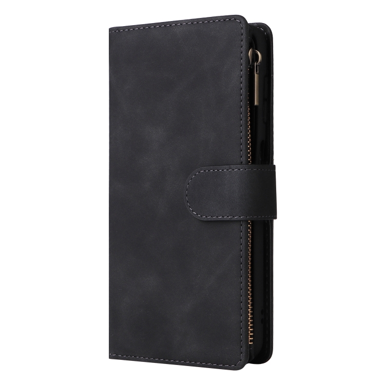 For Samsung Galaxy S25 5G Multifunctional Frosted Zipper Wallet Leather Phone Case(Black)