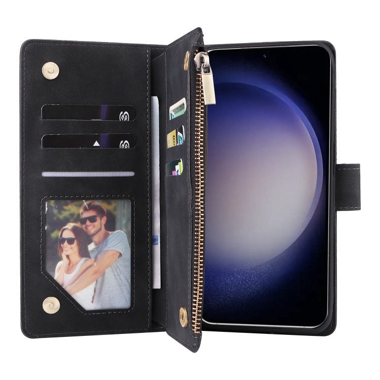For Samsung Galaxy S25 5G Multifunctional Frosted Zipper Wallet Leather Phone Case(Black)