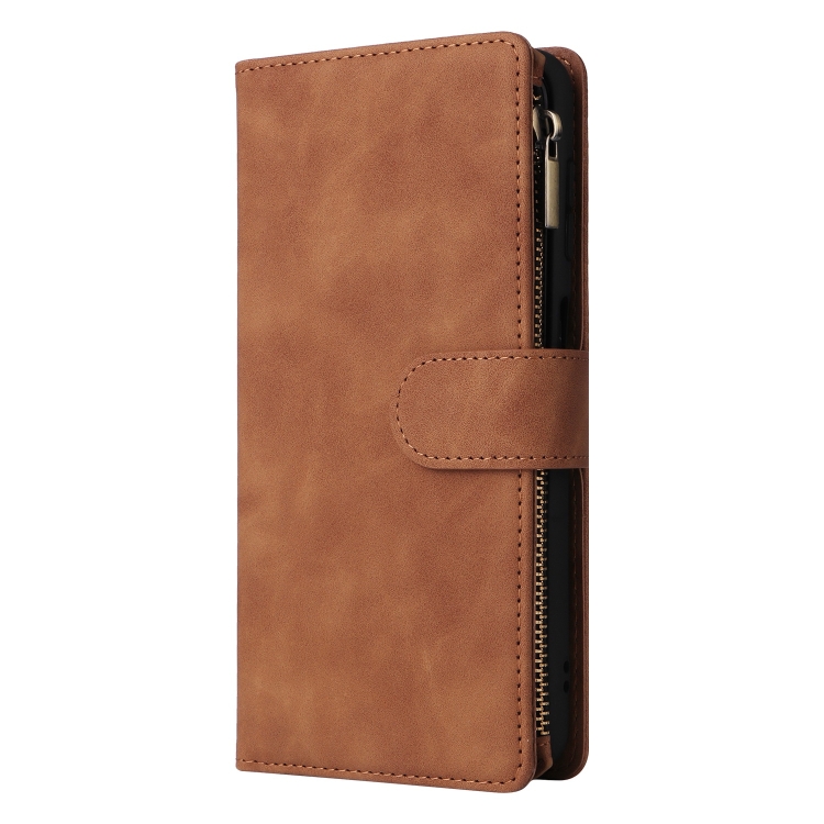 For Samsung Galaxy S25+ 5G Multifunctional Frosted Zipper Wallet Leather Phone Case(Brown) For Samsung Galaxy S25+ 5G Multifunctional Frosted Zipper Wallet Leather Phone Case(Brown)