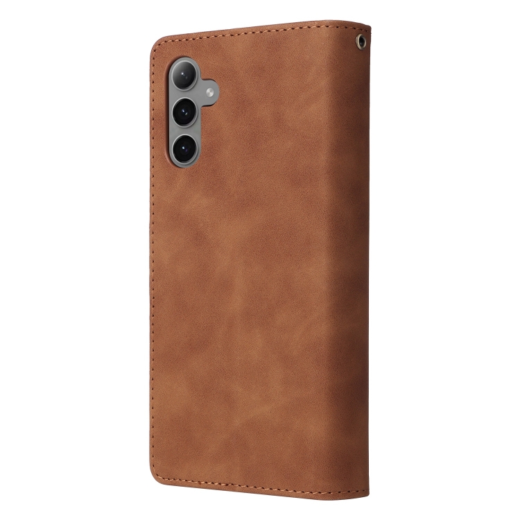 For Samsung Galaxy S25+ 5G Multifunctional Frosted Zipper Wallet Leather Phone Case(Brown) For Samsung Galaxy S25+ 5G Multifunctional Frosted Zipper Wallet Leather Phone Case(Brown)