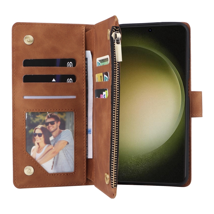For Samsung Galaxy S25+ 5G Multifunctional Frosted Zipper Wallet Leather Phone Case(Brown) For Samsung Galaxy S25+ 5G Multifunctional Frosted Zipper Wallet Leather Phone Case(Brown)