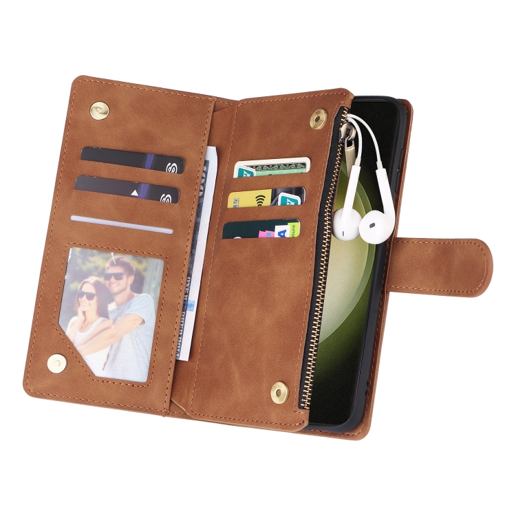 For Samsung Galaxy S25+ 5G Multifunctional Frosted Zipper Wallet Leather Phone Case(Brown) For Samsung Galaxy S25+ 5G Multifunctional Frosted Zipper Wallet Leather Phone Case(Brown)