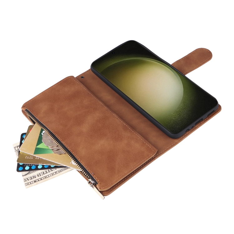 For Samsung Galaxy S25+ 5G Multifunctional Frosted Zipper Wallet Leather Phone Case(Brown) For Samsung Galaxy S25+ 5G Multifunctional Frosted Zipper Wallet Leather Phone Case(Brown)