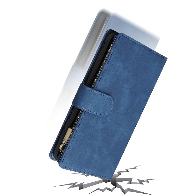 For Galaxy S25 Edge 5G Multifunctional Frosted Zipper Wallet Leather Phone Case(Blue)