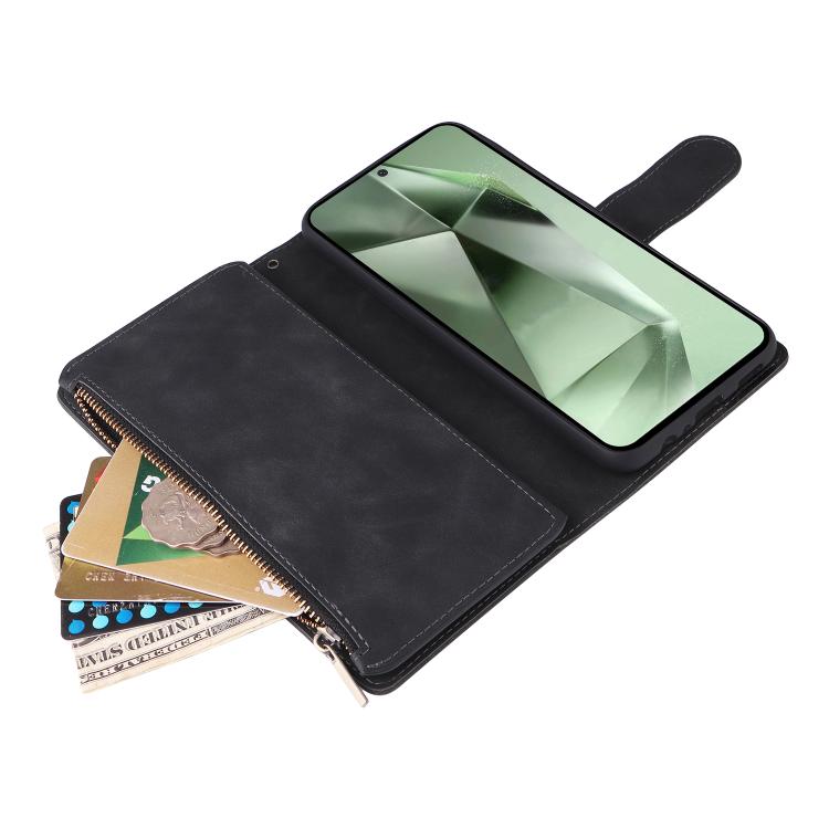 For Galaxy S24 FE 5G Multifunctional Frosted Zipper Wallet Leather Phone Case(Black)