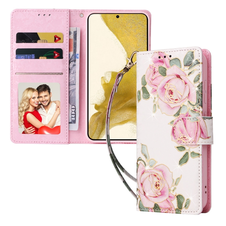For Samsung Galaxy S23 5G Bronzing Painting RFID Leather Phone Case(Rose Flower) For Samsung Galaxy S23 5G Bronzing Painting RFID Leather Phone Case(Rose Flower)