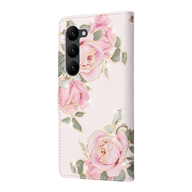 For Samsung Galaxy S23 5G Bronzing Painting RFID Leather Phone Case(Rose Flower) For Samsung Galaxy S23 5G Bronzing Painting RFID Leather Phone Case(Rose Flower)