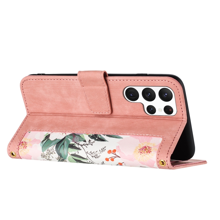 For Samsung Galaxy S25 Ultra 5G Floral Pattern Leather Phone Case with Lanyard(Pink) For Samsung Galaxy S25 Ultra 5G Floral Pattern Leather Phone Case with Lanyard(Pink)
