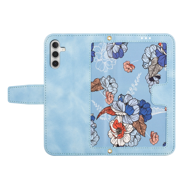 For Samsung Galaxy S25 5G Floral Pattern Leather Phone Case with Lanyard(Light Blue) For Samsung Galaxy S25 5G Floral Pattern Leather Phone Case with Lanyard(Light Blue)