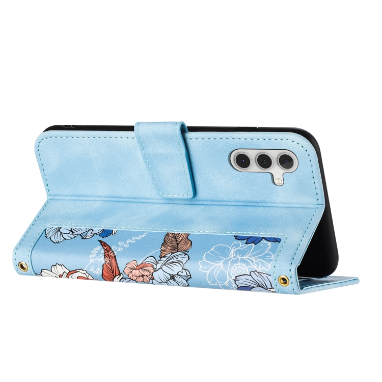 For Samsung Galaxy S25 5G Floral Pattern Leather Phone Case with Lanyard(Light Blue) For Samsung Galaxy S25 5G Floral Pattern Leather Phone Case with Lanyard(Light Blue)