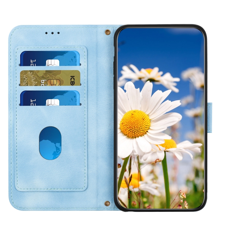 For Samsung Galaxy S25 5G Floral Pattern Leather Phone Case with Lanyard(Light Blue) For Samsung Galaxy S25 5G Floral Pattern Leather Phone Case with Lanyard(Light Blue)