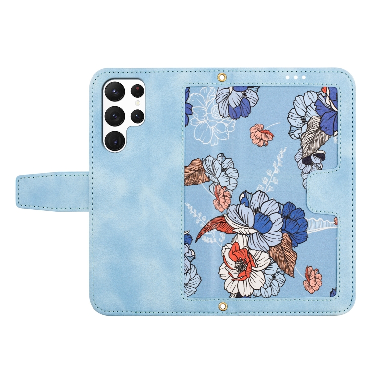 For Samsung Galaxy S24 Ultra 5G Floral Pattern Leather Phone Case with Lanyard(Light Blue) For Samsung Galaxy S24 Ultra 5G Floral Pattern Leather Phone Case with Lanyard(Light Blue)