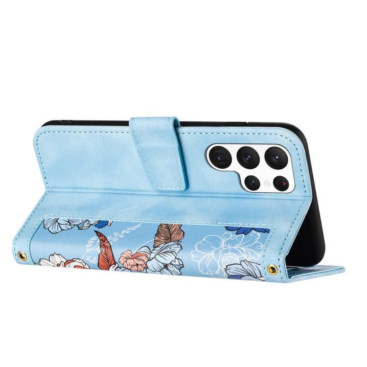 For Samsung Galaxy S24 Ultra 5G Floral Pattern Leather Phone Case with Lanyard(Light Blue) For Samsung Galaxy S24 Ultra 5G Floral Pattern Leather Phone Case with Lanyard(Light Blue)