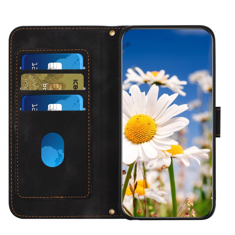 For Samsung Galaxy S23+ 5G Floral Pattern Leather Phone Case with Lanyard(Black)