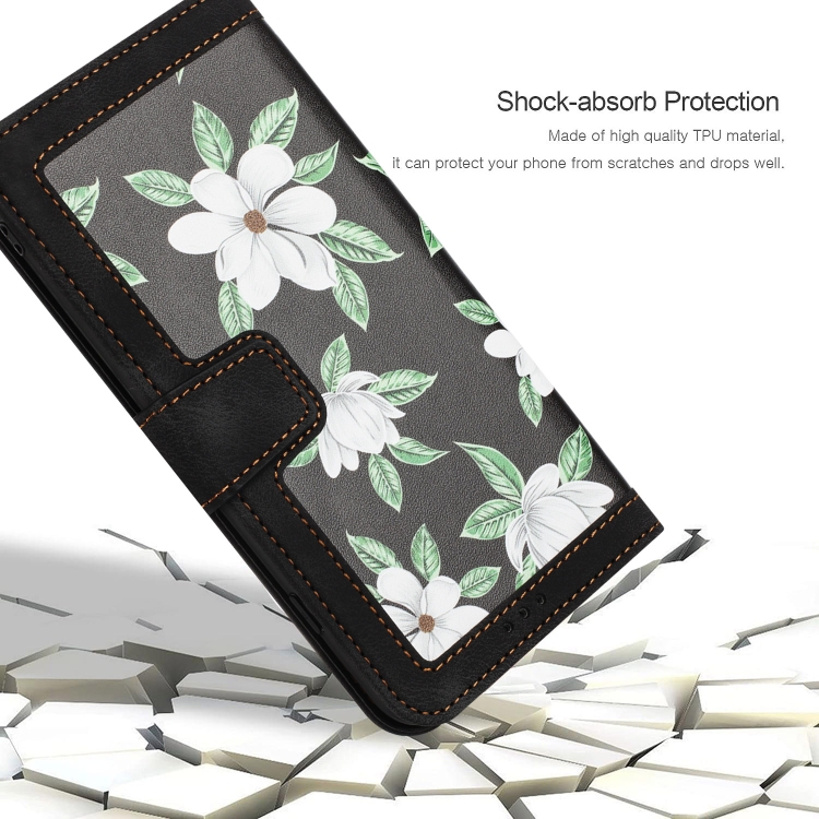 For Samsung Galaxy S23+ 5G Floral Pattern Leather Phone Case with Lanyard(Black)