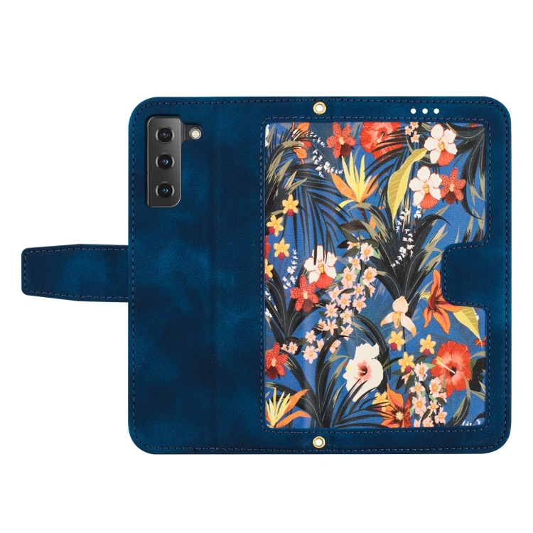 For Samsung Galaxy S21+ 5G Floral Pattern Leather Phone Case with Lanyard(Dark Blue) For Samsung Galaxy S21+ 5G Floral Pattern Leather Phone Case with Lanyard(Dark Blue)