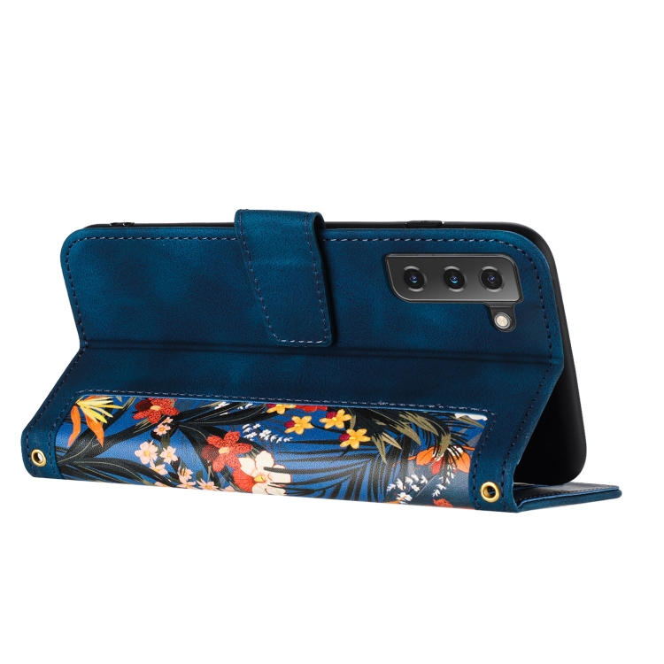 For Samsung Galaxy S21+ 5G Floral Pattern Leather Phone Case with Lanyard(Dark Blue) For Samsung Galaxy S21+ 5G Floral Pattern Leather Phone Case with Lanyard(Dark Blue)