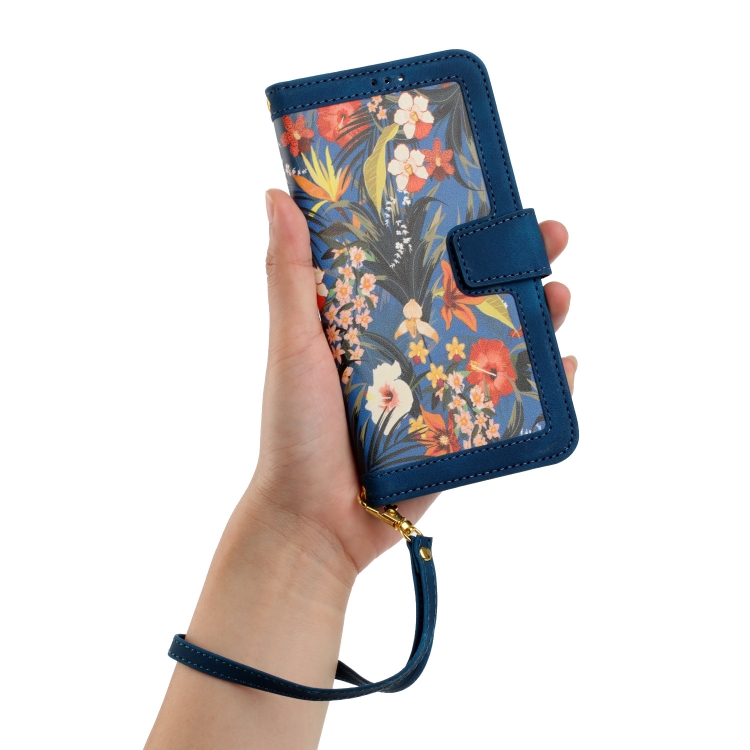 For Samsung Galaxy S21+ 5G Floral Pattern Leather Phone Case with Lanyard(Dark Blue) For Samsung Galaxy S21+ 5G Floral Pattern Leather Phone Case with Lanyard(Dark Blue)