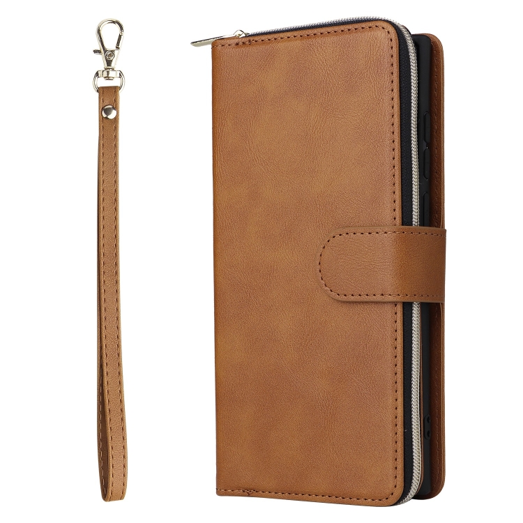 For Samsung Galaxy S25 Ultra 5G 9-Card Slots Zipper Wallet Bag Leather Phone Case(Brown) For Samsung Galaxy S25 Ultra 5G 9-Card Slots Zipper Wallet Bag Leather Phone Case(Brown)