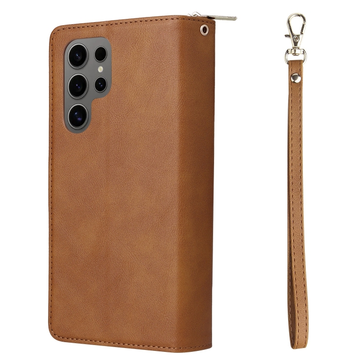 For Samsung Galaxy S25 Ultra 5G 9-Card Slots Zipper Wallet Bag Leather Phone Case(Brown) For Samsung Galaxy S25 Ultra 5G 9-Card Slots Zipper Wallet Bag Leather Phone Case(Brown)