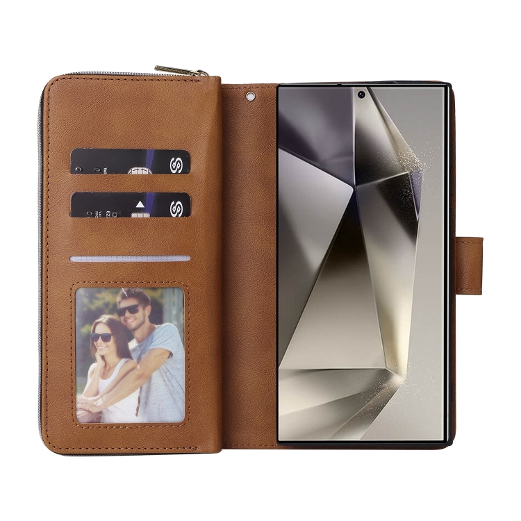 For Samsung Galaxy S25 Ultra 5G 9-Card Slots Zipper Wallet Bag Leather Phone Case(Brown) For Samsung Galaxy S25 Ultra 5G 9-Card Slots Zipper Wallet Bag Leather Phone Case(Brown)