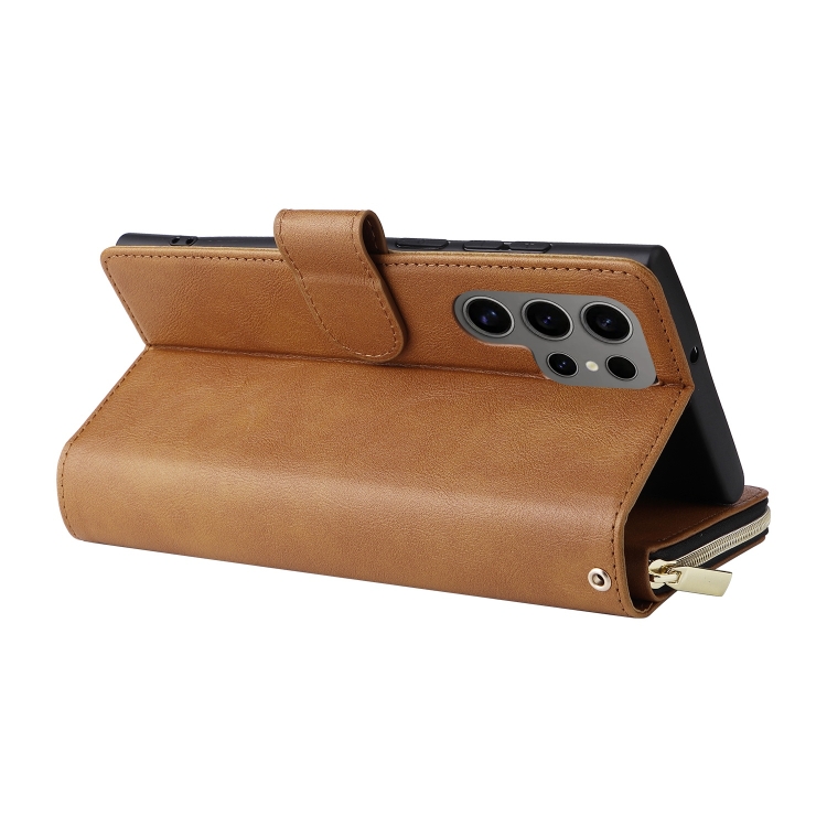 For Samsung Galaxy S25 Ultra 5G 9-Card Slots Zipper Wallet Bag Leather Phone Case(Brown) For Samsung Galaxy S25 Ultra 5G 9-Card Slots Zipper Wallet Bag Leather Phone Case(Brown)