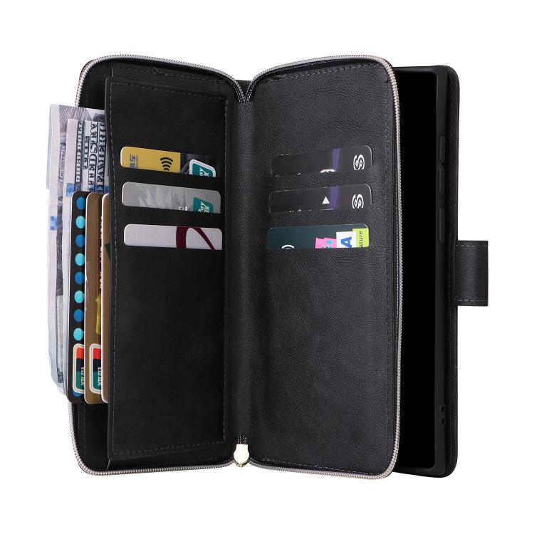 For Galaxy S26 Ultra 5G 9 Card Slots Zipper Wallet Bag Leather Phone Case(Black) 5