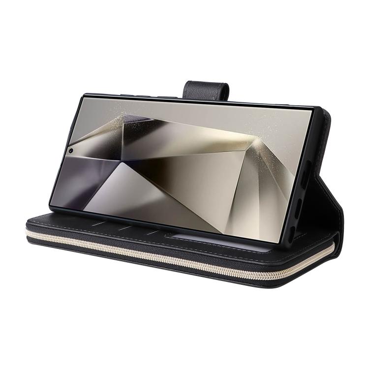 For Galaxy S26 Ultra 5G 9 Card Slots Zipper Wallet Bag Leather Phone Case(Black) 6