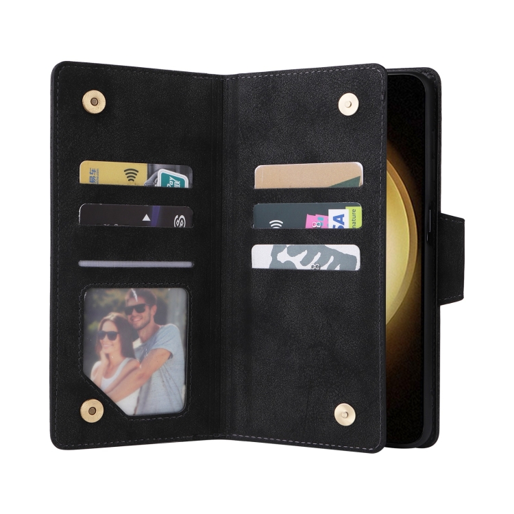 For Samsung Galaxy S25+ 5G Rivet Buckle 9 Cards Three Fold Leather Phone Case(Black) For Samsung Galaxy S25+ 5G Rivet Buckle 9 Cards Three Fold Leather Phone Case(Black)